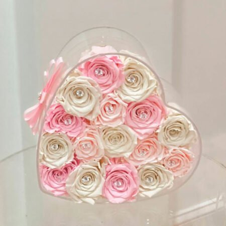 Acrylic Box 16 Preserved Roses Heart